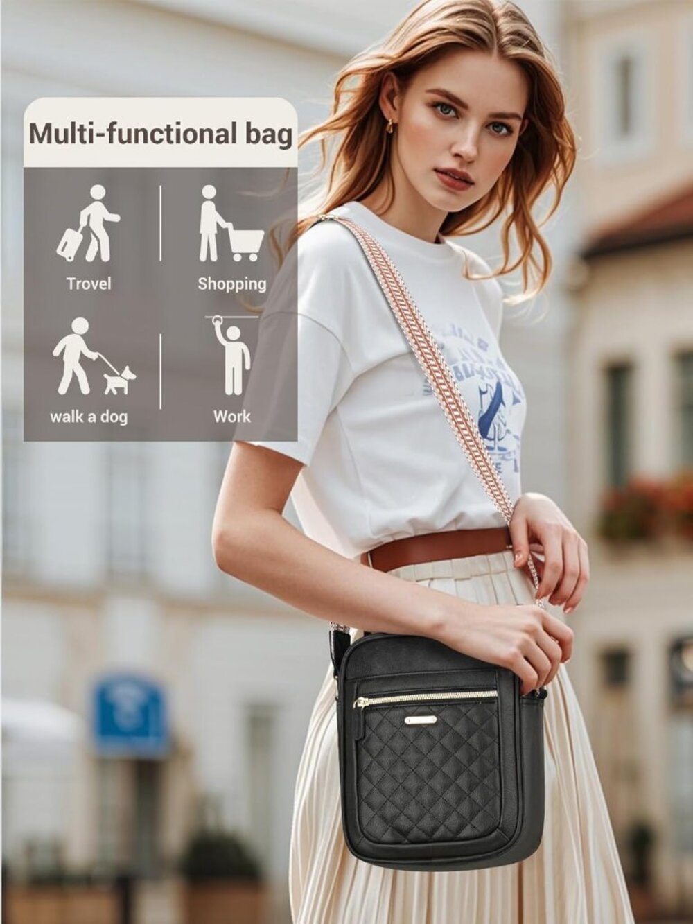 Women's Black Small Shoulder Bags with Adjustable Strap for Travel Workout - Picture 2 of 6
